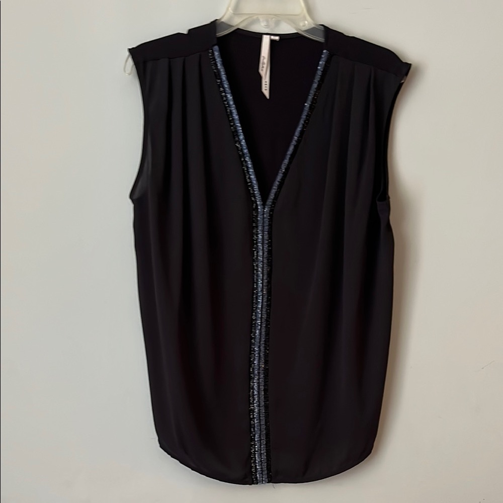 Bellatrix Black Blouse with Vertical Beaded Trim